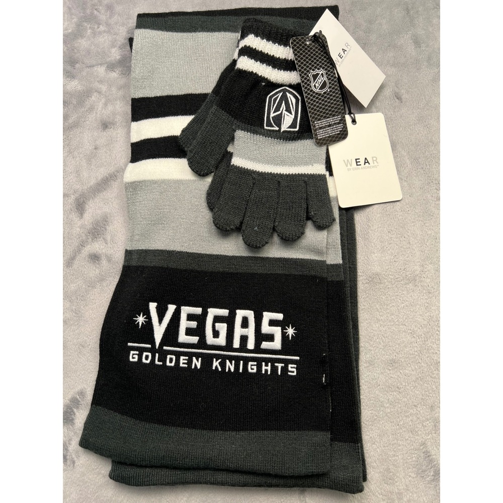 NHL Vegas Golden Knights WEAR by Erin Andrews Scarf and Glove Set Black Grey NEW
